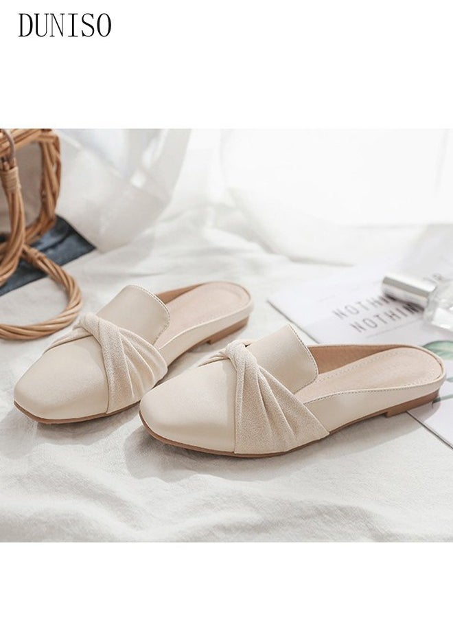 DUNISO - Women's Flat Mules Closed Toe Sandals Fashion Flats Square Toe Slip Comfortable Women Slippers Backless Slip On Loafer Shoes for Indoor & Outdoor - Image 1