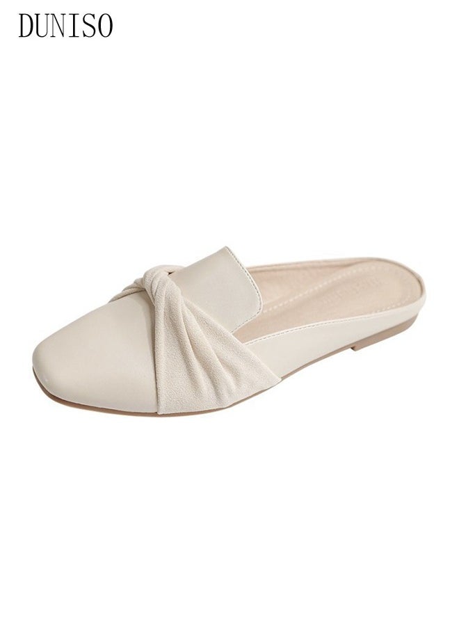 DUNISO - Women's Flat Mules Closed Toe Sandals Fashion Flats Square Toe Slip Comfortable Women Slippers Backless Slip On Loafer Shoes for Indoor & Outdoor - Image 1