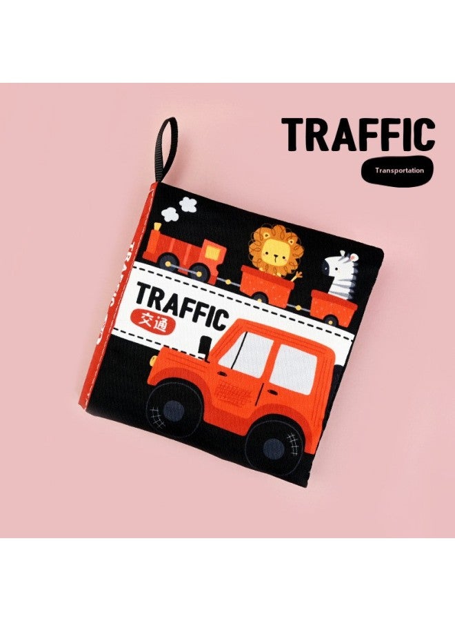 Black And White Baby Cloth Book Bite Toy Cognitive Cloth Book Infant Early Education Tear Not To Rattle Paper Toy Book-Color:Traffic In Chinese And English]  - Image 1