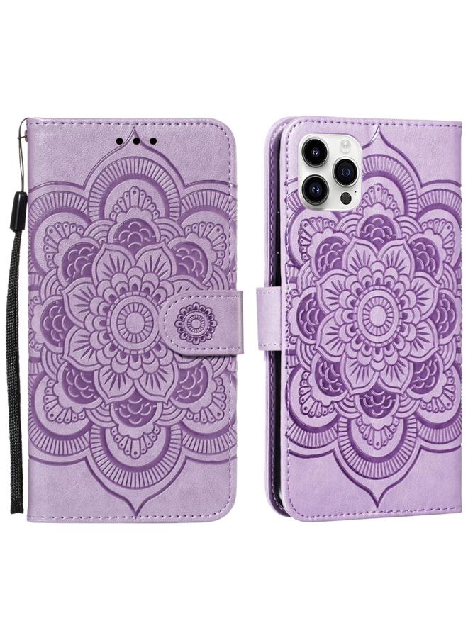 اس-توب جراب لهاتف iPhone 15 Pro Max بنقش ماندالا من الجلد قابل للطي أفقيًا - Image 1