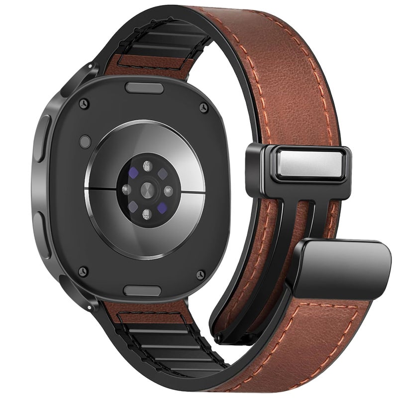 WestEagle Leather Watch 8 Band Compatible with Samsung Galaxy Watch 8 40mm 44mm/ 8 Classic 46mm, Magnetic Buckle Silicone Bottom Design Adjustable Wristbands Accessories for Men and Women, Dark Brown - Image 1