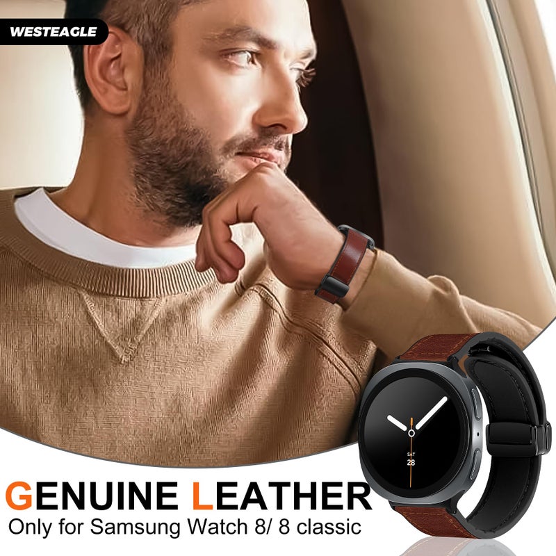 WestEagle Leather Watch 8 Band Compatible with Samsung Galaxy Watch 8 40mm 44mm/ 8 Classic 46mm, Magnetic Buckle Silicone Bottom Design Adjustable Wristbands Accessories for Men and Women, Dark Brown - Image 2