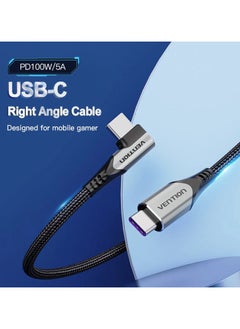 VENTION Vention USB 2.0 C Male Right Angle to C Male 5A Cable 1M Gray Aluminum Alloy Type  - Image 2