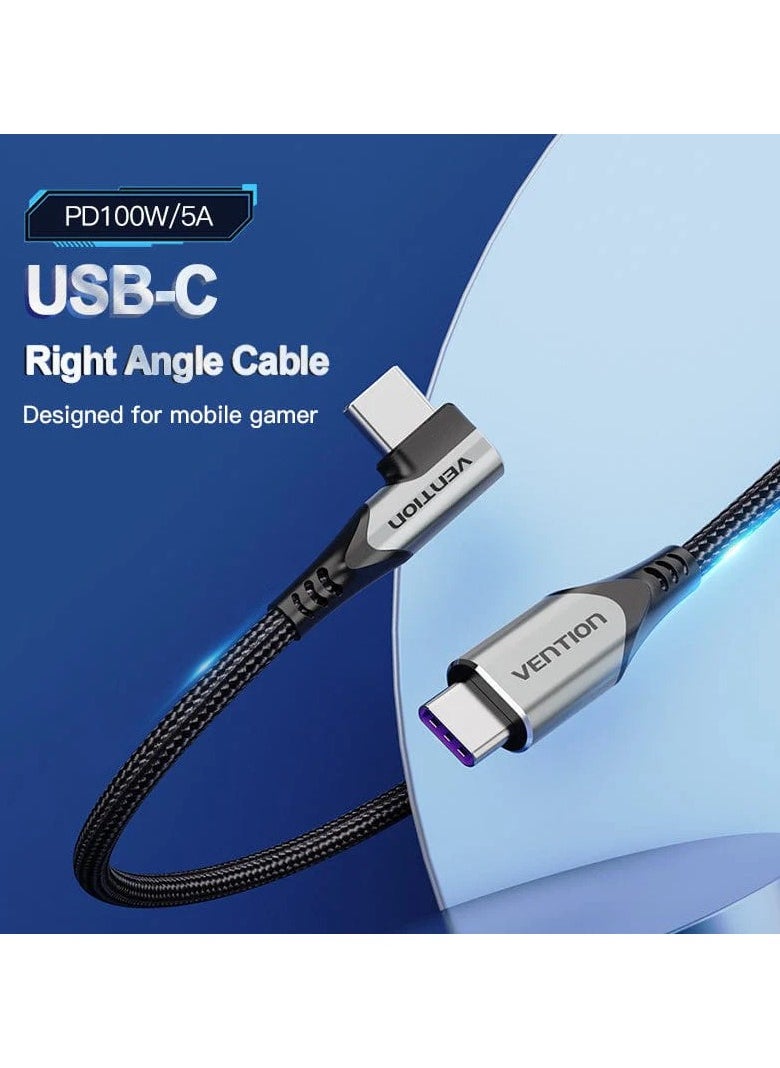VENTION Vention USB 2.0 C Male Right Angle to C Male 5A Cable 1M Gray Aluminum Alloy Type  - Image 2