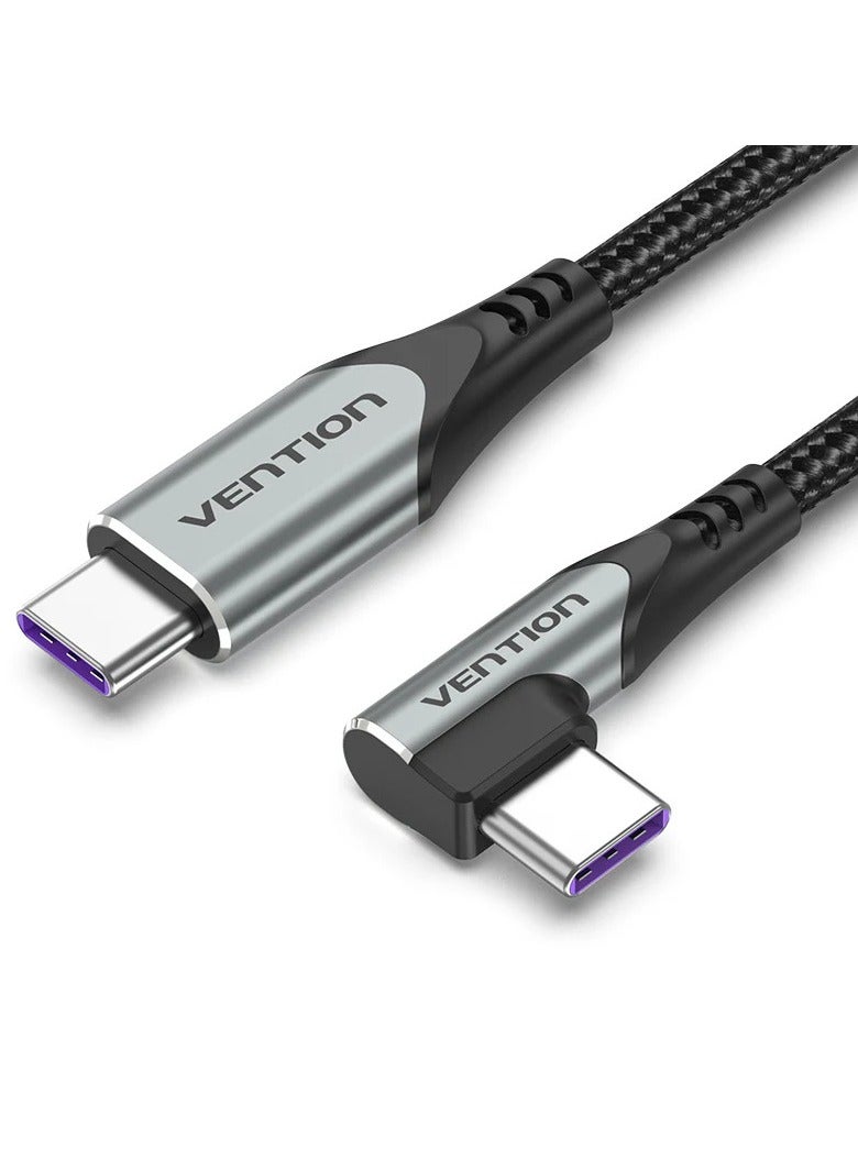Vention USB C to USB C 2.0 Cable 1M, 100W 5A PD Fast Charging ,Right Angle 90° Design,480Mbps E-Marker Chip, Nylon Braided for MacBook Pro/Air, iPad Pro, Huawei, Lenovo, Dell, Samsung