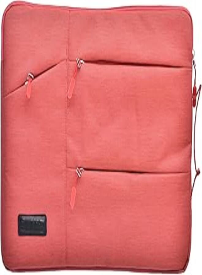 Elite Fabric Pocket Sleeve Containing Main And Three Front Zipper Pockets And Simple Design Equipped Side Strong Handle Compatible With Various Laptops 15.6 Inch - Light Red 