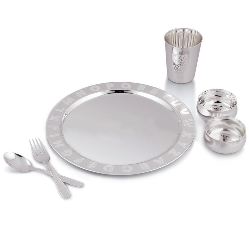 BENGALEN Silver Plated Dinner Set with Red Velvet Gift Box for Baby Rice Ceremony Annaprashan Sanskar Gifts for Boys Girls Birthday Return Festive Home Decorative Items - Image 3