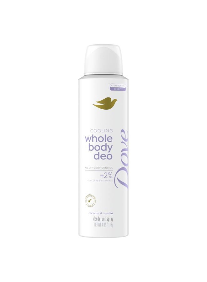 Dove Whole Body Deo Aluminum Free Invisible Spray Deodorant Coconut & Vanilla for 72h Odor Control 4 oz - Image 1