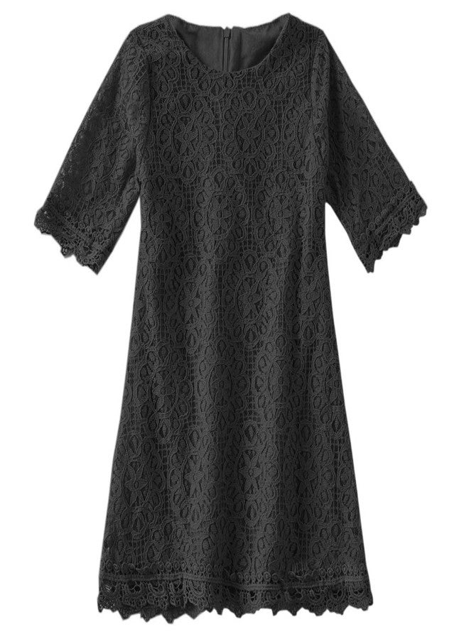 Niyage Baby and Toddler Girls Cotton Elegant Flower Lace Half Sleeve A-Line Princess Dress Black 120 - Image 1