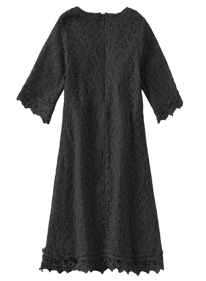 Niyage Baby and Toddler Girls Cotton Elegant Flower Lace Half Sleeve A-Line Princess Dress Black 120 - Image 2