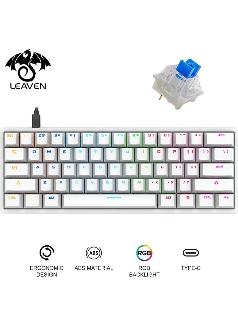 Valkyrie - Leaven K620 Blue Switch Mechanical Gaming Gaming Keyboard RGB 61 Key Blue Key Type-C Keyboard White - Image 1
