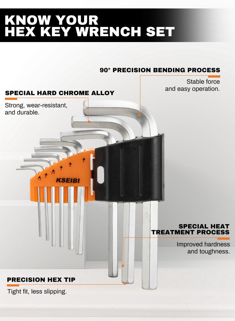 KSEIBI Hex Allen Key Wrench Set Short 9-Pc. Metric, - 10mm -1.5mm-  Optimum Strength Steel - for tightening or loosening fasteners with hexagonal sockets.Organizer Tool Clip, Bicycle Repair, Plumbing Repair. - Image 3