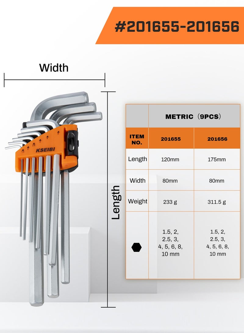 KSEIBI Hex Allen Key Wrench Set Short 9-Pc. Metric, - 10mm -1.5mm-  Optimum Strength Steel - for tightening or loosening fasteners with hexagonal sockets.Organizer Tool Clip, Bicycle Repair, Plumbing Repair. - Image 2