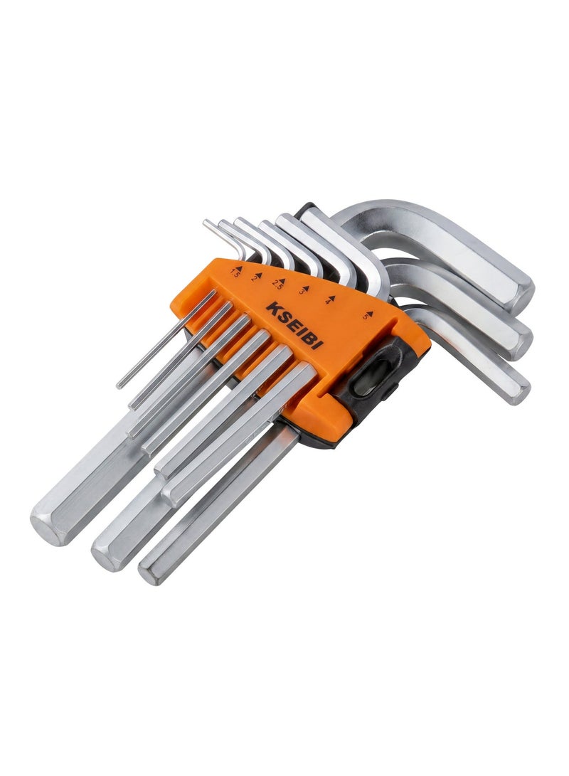 KSEIBI Hex Allen Key Wrench Set Short 9-Pc. Metric, - 10mm -1.5mm-  Optimum Strength Steel - for tightening or loosening fasteners with hexagonal sockets.Organizer Tool Clip, Bicycle Repair, Plumbing Repair. - Image 1
