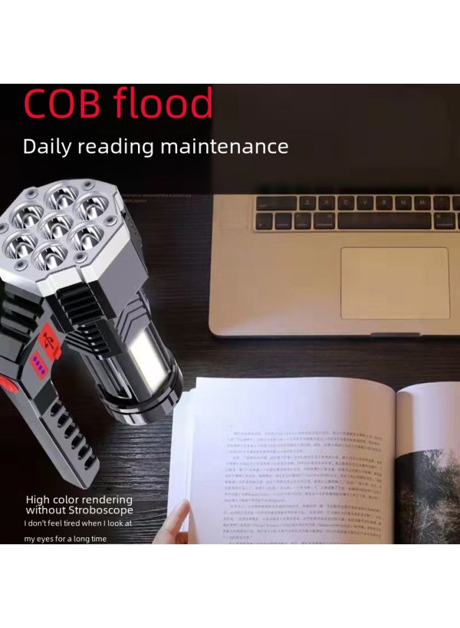 Flashlight Strong Light Rechargeable Household Durable Super Bright Outdoor Long-range High-power Special Forces Portable Searchlight-Color:X09-04 Portable Lamp (blue Switch) - Image 4