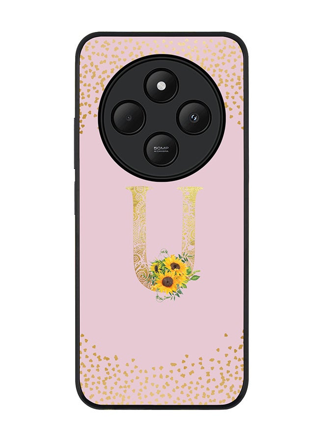 Stylizedd For Xiaomi Redmi 14C / 14R Case,Slim fit Camera Protection, Shockproof Thin Phone cover - Custom Floral Monogram - U (Pink ) - Image 1