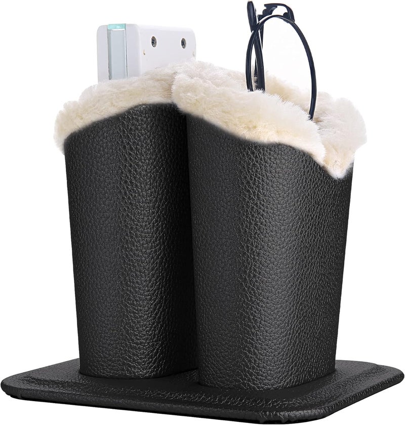 Siveit Eyeglass Holders, PU Leather Eyeglass Holder Stands with Soft Plush Lining - 2 Packs (Black, 1 Pack, 2 Slots) - Image 1