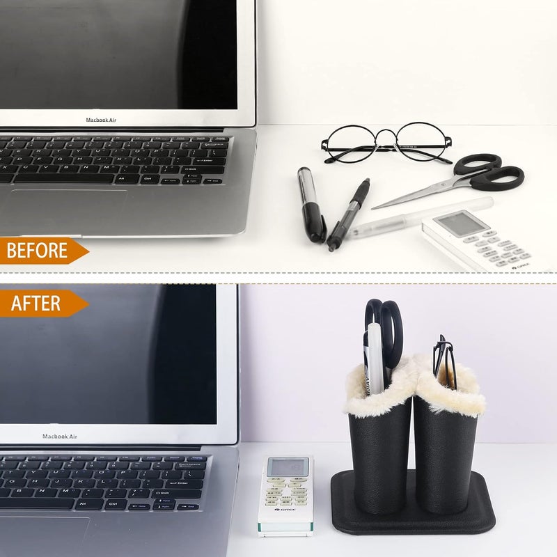 Siveit Eyeglass Holders, PU Leather Eyeglass Holder Stands with Soft Plush Lining - 2 Packs (Black, 1 Pack, 2 Slots) - Image 3