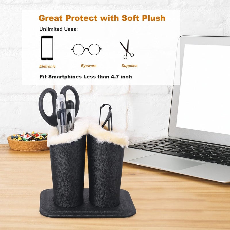 Siveit Eyeglass Holders, PU Leather Eyeglass Holder Stands with Soft Plush Lining - 2 Packs (Black, 1 Pack, 2 Slots) - Image 2