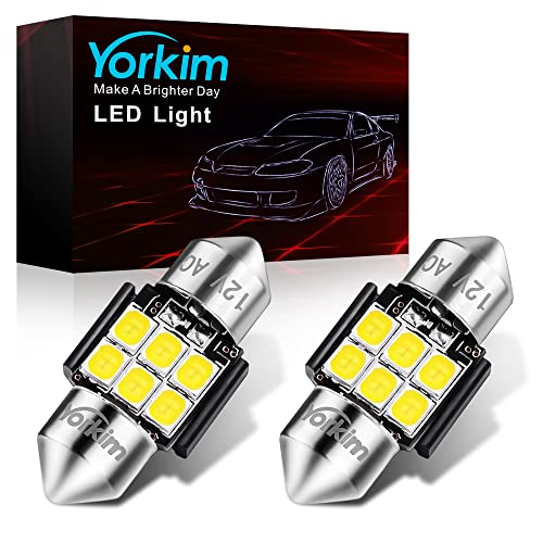 Yorkim 28mm De3175 LED Bulb White Super Bright Festoon 28mm 29mm bulb Error Free CANBUS 6-SMD 2835 Chipsets For Interior Lights, DE3022 3175 3022 LED Bulb - Pack of 2 - Image 1