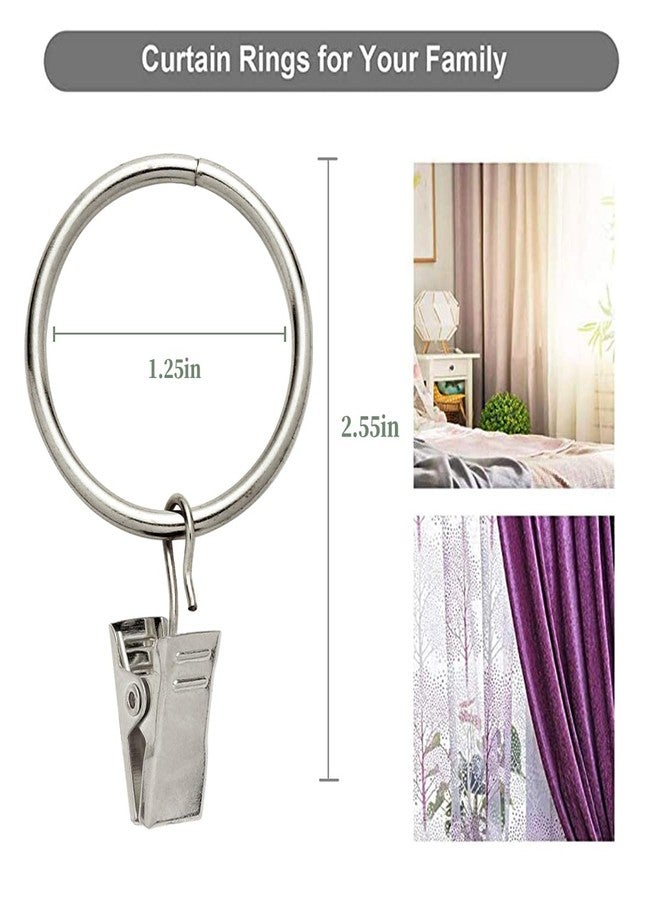 Fivebop 40 Pack Rings Curtain Clips Rustproof Metal Window Drapery Decorative Clips Vintage Heavy Duty Eyelet Curtain Rods Hangers Rings with Hooks, 1.25In Inner Diameter (Silver-Non Open) - Image 2