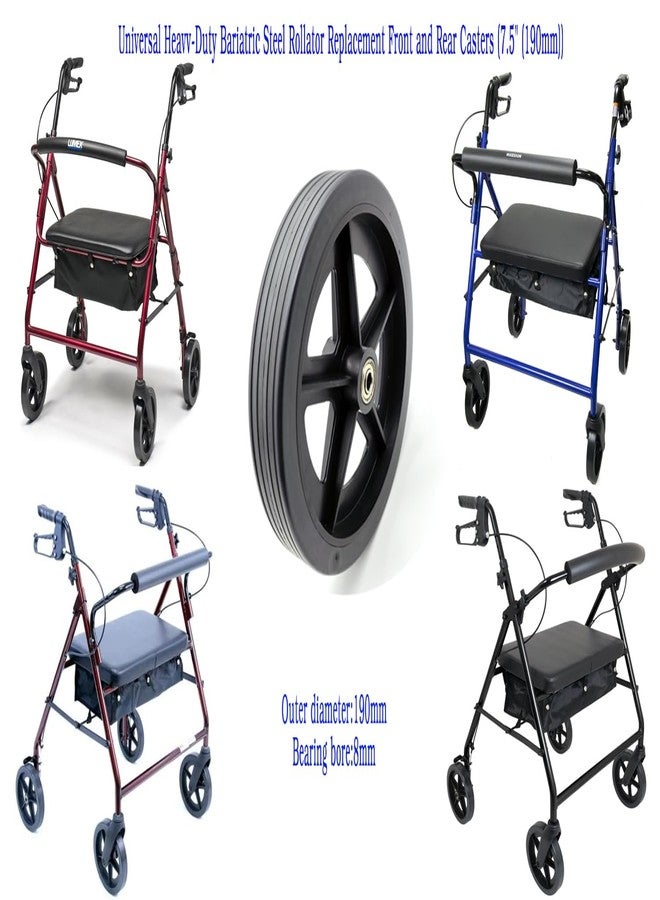 ForconMed Heavy-Duty Bariatric Steel Rollator Replacement Front and Rear Wheel (7.5" (190mm)), Universal Parts (1Pr Black) - Image 4
