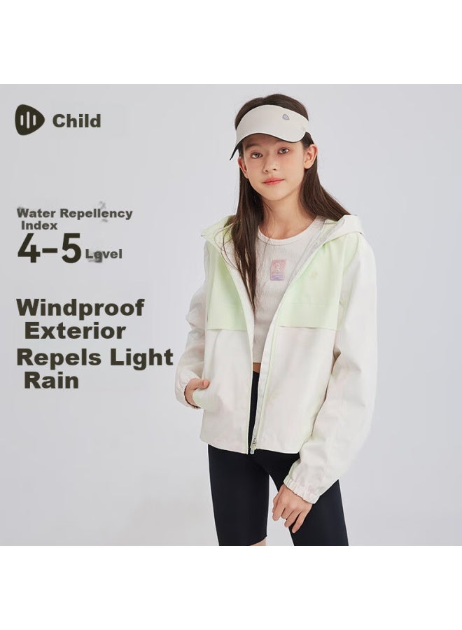 Souhait Girls' Trench Coat  Spring Autumn New Three-proof Jacket Versatile Top Mountain Green Size 130 - Image 1
