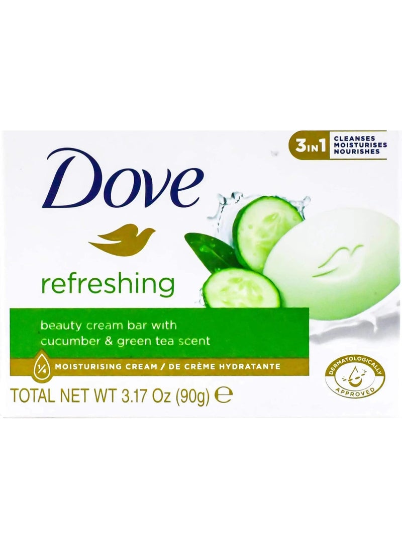 دوف صابون دوف للعناية بالبشرة المنعش، لبشرة أكثر نعومة، بخلاصة الخيار والشاي الأخضر، ترطيب أكثر من الصابون العادي، 4 قطع × 90 غرام - Image 2