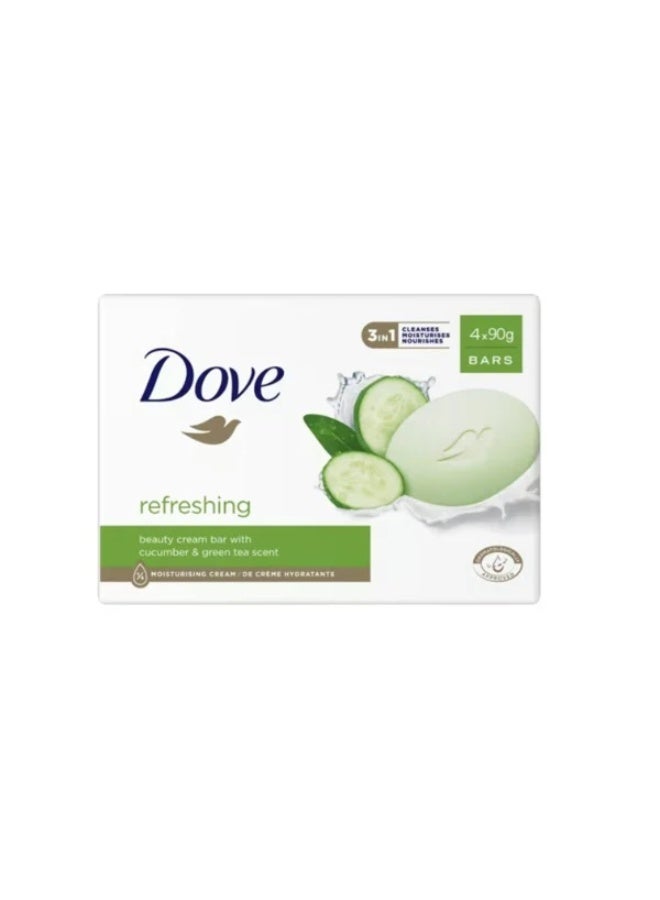 دوف صابون دوف للعناية بالبشرة المنعش، لبشرة أكثر نعومة، بخلاصة الخيار والشاي الأخضر، ترطيب أكثر من الصابون العادي، 4 قطع × 90 غرام - Image 3