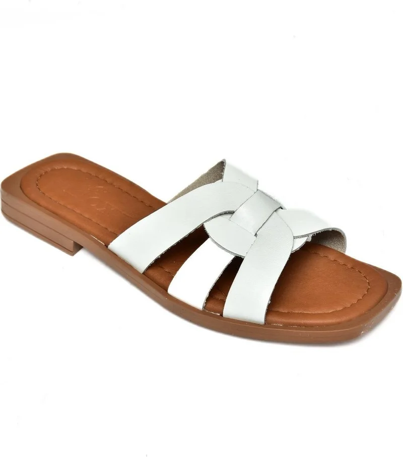 Fox Shoes S291045603 White Leather Women's Slippers