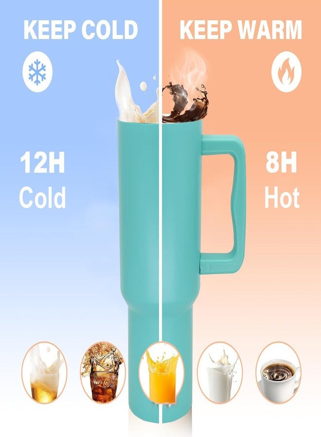 JUGTE كوب JUGTE سعة 1200 مل مصنوع من الفولاذ المقاوم للصدأ، مناسب للمشروبات الساخنة والباردة، مزود بمقبض وغطاء، وقشة واحدة، وكوب معزول مزدوج، مانع للتسرب بنسبة 100%، وحامل أكواب، مثالي للنادي الرياضي والسفر (4Gen أخضر) - Image 2