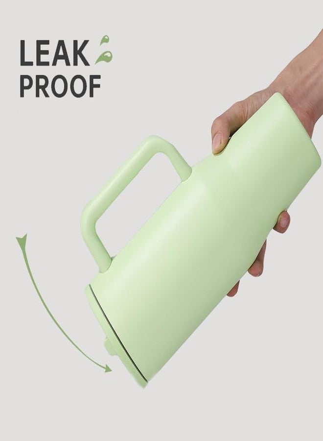 JUGTE كوب JUGTE سعة 1200 مل مصنوع من الفولاذ المقاوم للصدأ، مناسب للمشروبات الساخنة والباردة، مزود بمقبض وغطاء، وقشة واحدة، وكوب معزول مزدوج، مانع للتسرب بنسبة 100%، وحامل أكواب، مثالي للنادي الرياضي والسفر (4Gen أخضر) - Image 4