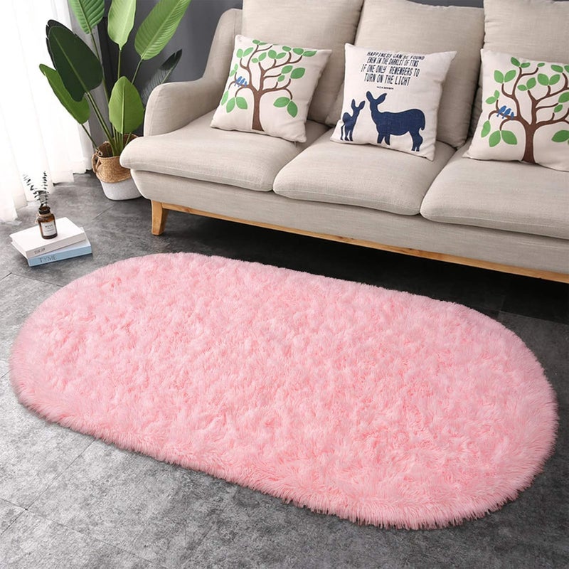 Moofcy Solid Color Area Rug – Soft Plush Carpet for Living Room, Bedroom, Kids Room, Kitchen – Multiple Sizes, Shapes & Colors – Non-Slip, Easy to Clean Modern Floor Rug - (Pink, Oval, 3x5 feet) - Image 3