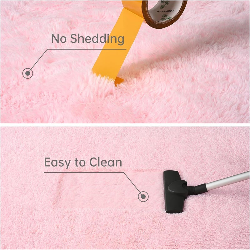 Moofcy Solid Color Area Rug – Soft Plush Carpet for Living Room, Bedroom, Kids Room, Kitchen – Multiple Sizes, Shapes & Colors – Non-Slip, Easy to Clean Modern Floor Rug - (Pink, Oval, 3x5 feet) - Image 2