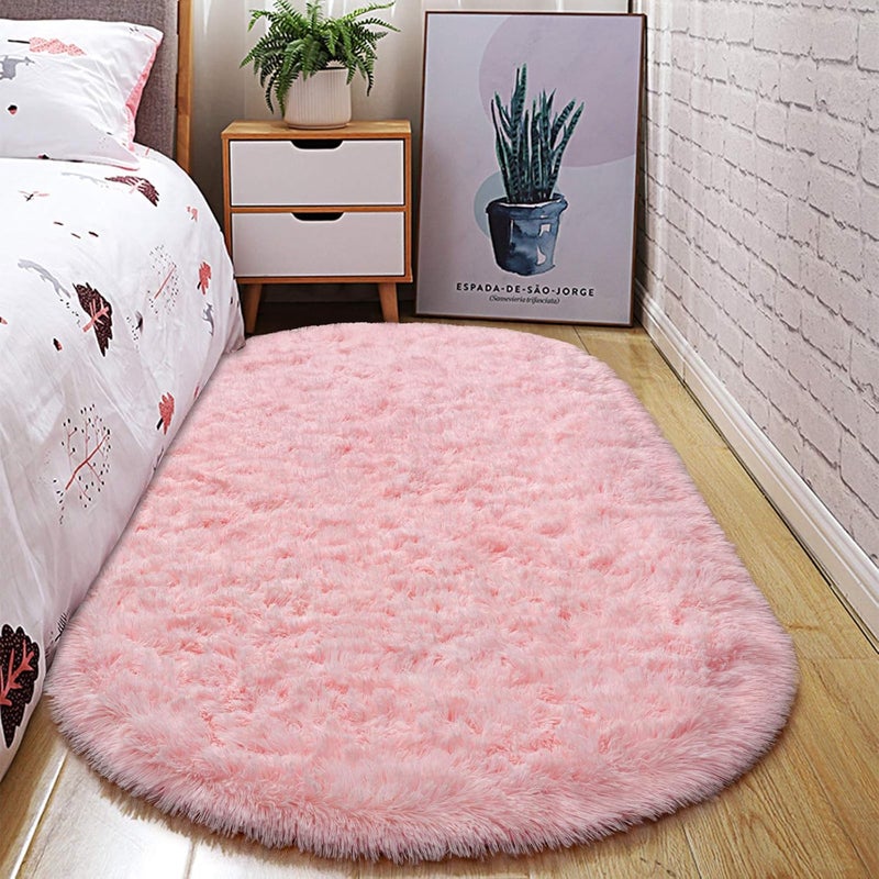 Moofcy Solid Color Area Rug – Soft Plush Carpet for Living Room, Bedroom, Kids Room, Kitchen – Multiple Sizes, Shapes & Colors – Non-Slip, Easy to Clean Modern Floor Rug - (Pink, Oval, 3x5 feet) - Image 1
