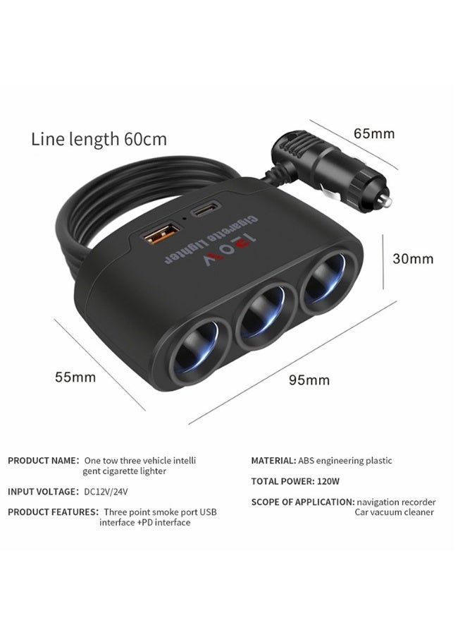 The expansion port of the car charger can support three ports. USB+PD super fast charging is suitable for 12-24V vehicles and trucks - Image 2