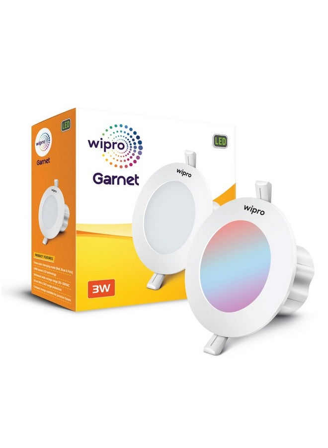 WIPRO وِيبرو ABS جارنيت 3 واط LED ميني داونلايت | تغيير الألوان (أحمر/أزرق/وردي) | تصميم مدمج بزاوية شعاع 120° | ضوء مدمج للسقف المعلق | فتحة - 2.2 بوصة | عبوة من 1 - Image 1