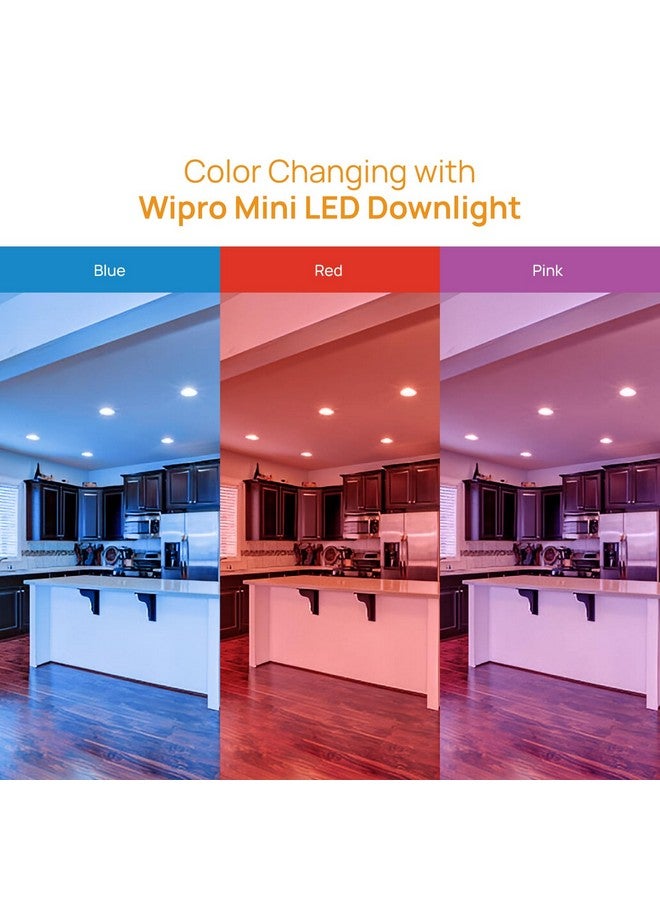 WIPRO وِيبرو ABS جارنيت 3 واط LED ميني داونلايت | تغيير الألوان (أحمر/أزرق/وردي) | تصميم مدمج بزاوية شعاع 120° | ضوء مدمج للسقف المعلق | فتحة - 2.2 بوصة | عبوة من 1 - Image 5