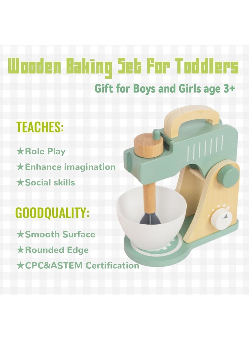SOLARAE Wooden Toy Mixer Set, Non Toxic Play Kitchen Toys, Play Kitchen Accessories, Pretend Play Food Sets for Boys and Girls, Montessori Learning Toy Gift - Image 5