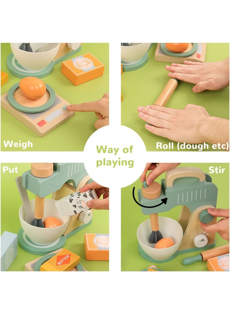 SOLARAE Wooden Toy Mixer Set, Non Toxic Play Kitchen Toys, Play Kitchen Accessories, Pretend Play Food Sets for Boys and Girls, Montessori Learning Toy Gift - Image 2