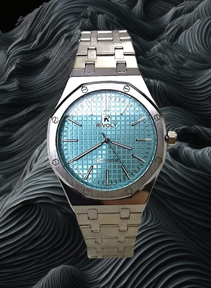 Rivoly Men's Stainless Steel Analog Quartz Watch, Easy to Read Fashion Design Waterproof Classic Luxury Big Face Wrist Watch - Image 1