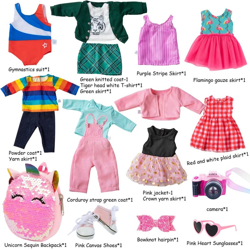 Ebuddy Doll Clothes  Accessories  8 Sets Outfit with Shoes Backpack Glasses Camera Pad for 18 Inch Girl Dolls - Image 3