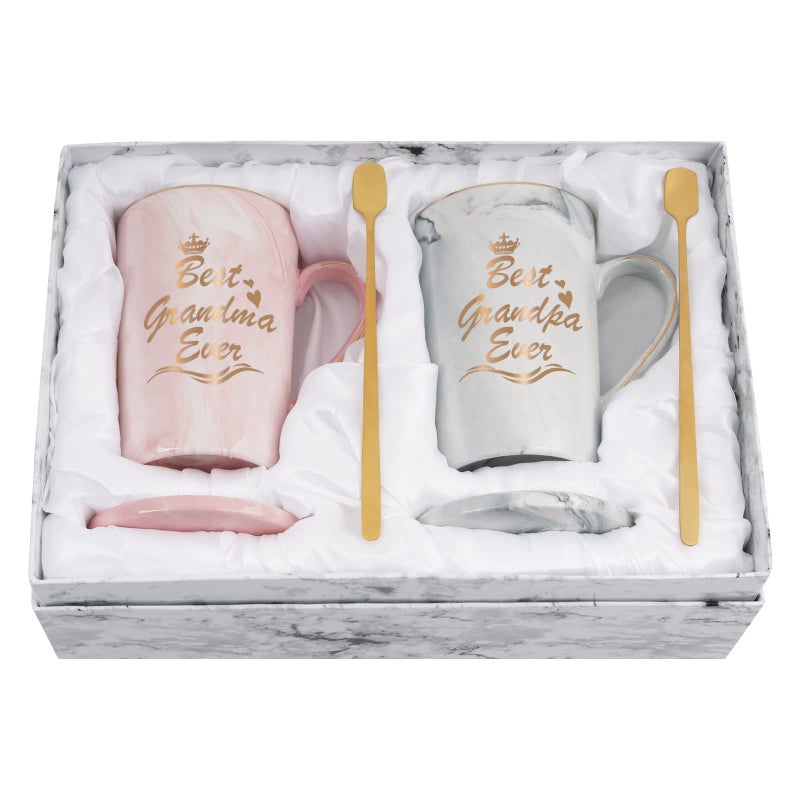 Cabtnca Best Grandma Grandpa Ever Mug Mothers Day Gift From Granddaughter for Grandparents 14Oz Pink