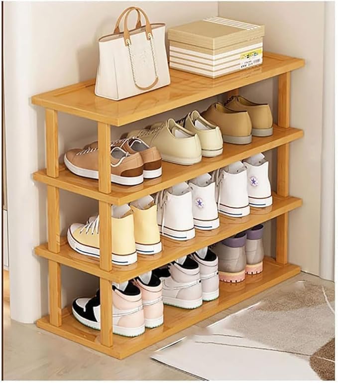 LINGWEI 4,5,6-Tier Bamboo Shoe Rack Organizer, 100% Natural Bamboo, Multi-Size Entryway Shoe Shelf for Home, Hallway & Closet – Space-Saving Durable Storage Stand (4-Floor) - Image 1