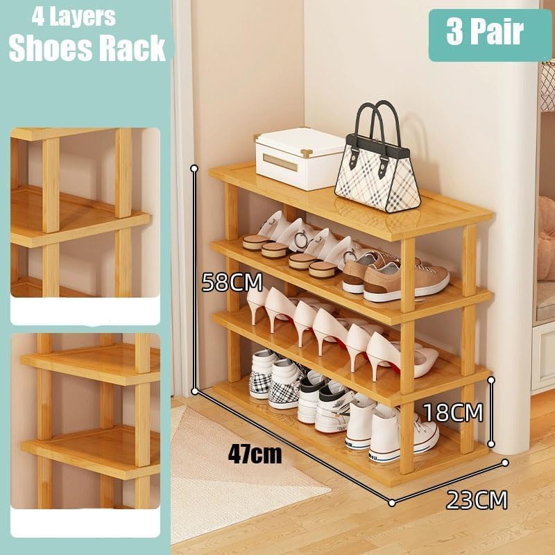 LINGWEI 4,5,6-Tier Bamboo Shoe Rack Organizer, 100% Natural Bamboo, Multi-Size Entryway Shoe Shelf for Home, Hallway & Closet – Space-Saving Durable Storage Stand (4-Floor) - Image 2