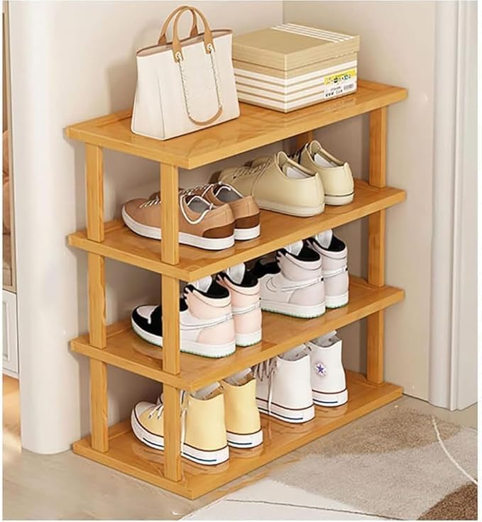 LINGWEI 4,5,6-Tier Bamboo Shoe Rack Organizer, 100% Natural Bamboo, Multi-Size Entryway Shoe Shelf for Home, Hallway & Closet – Space-Saving Durable Storage Stand (4-Floor) - Image 4
