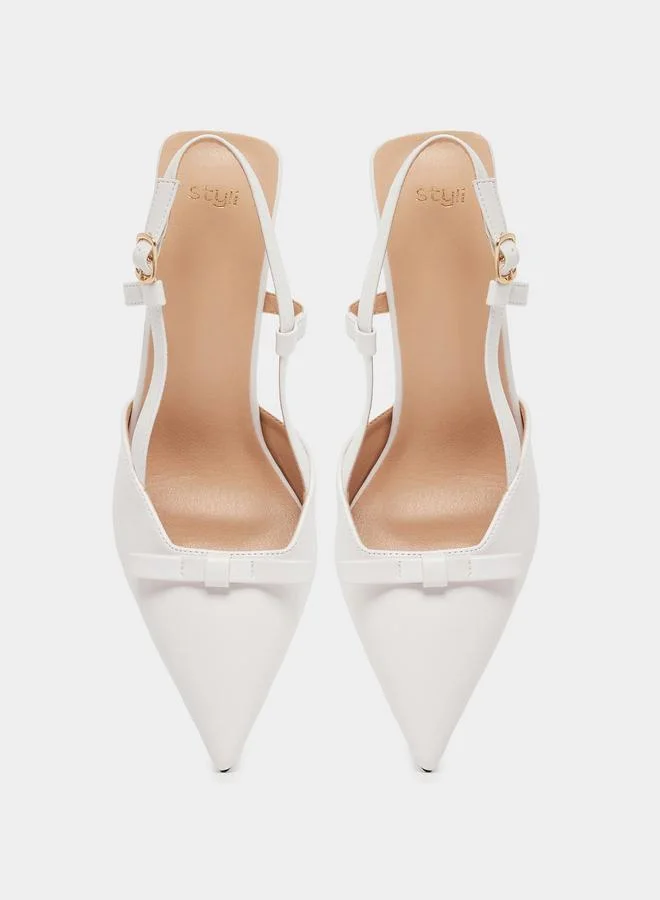 Styli Styli Bow Detail Pointed Toe Slingback Stiletto Heel Shoes