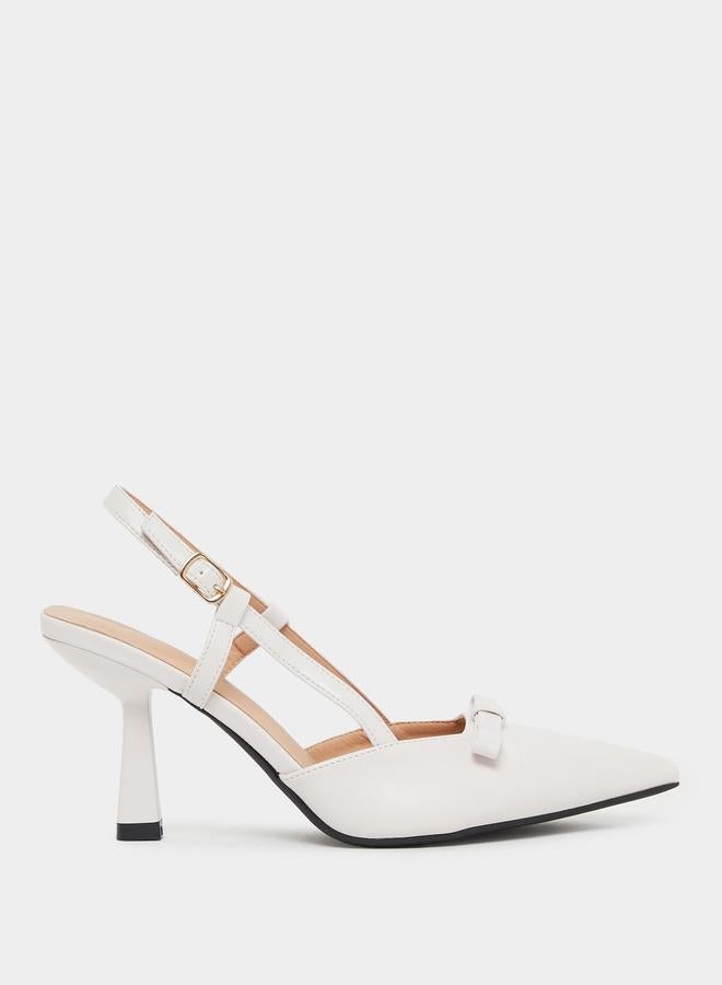 Styli Bow Detail Pointed Toe Slingback Stiletto Heel Shoes - Image 1