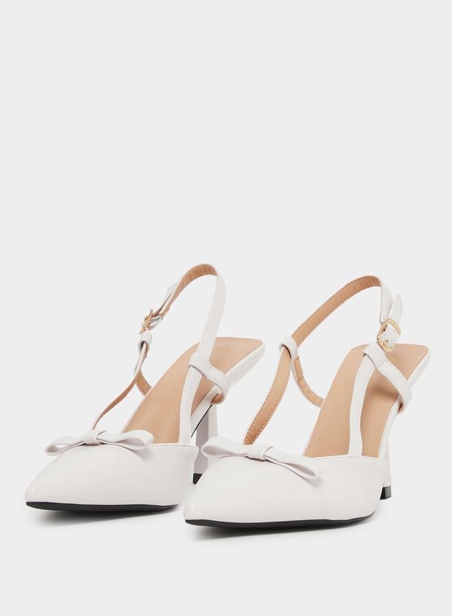 Styli Bow Detail Pointed Toe Slingback Stiletto Heel Shoes - Image 3