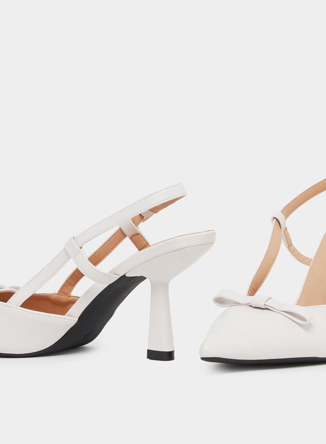 Styli Bow Detail Pointed Toe Slingback Stiletto Heel Shoes - Image 4